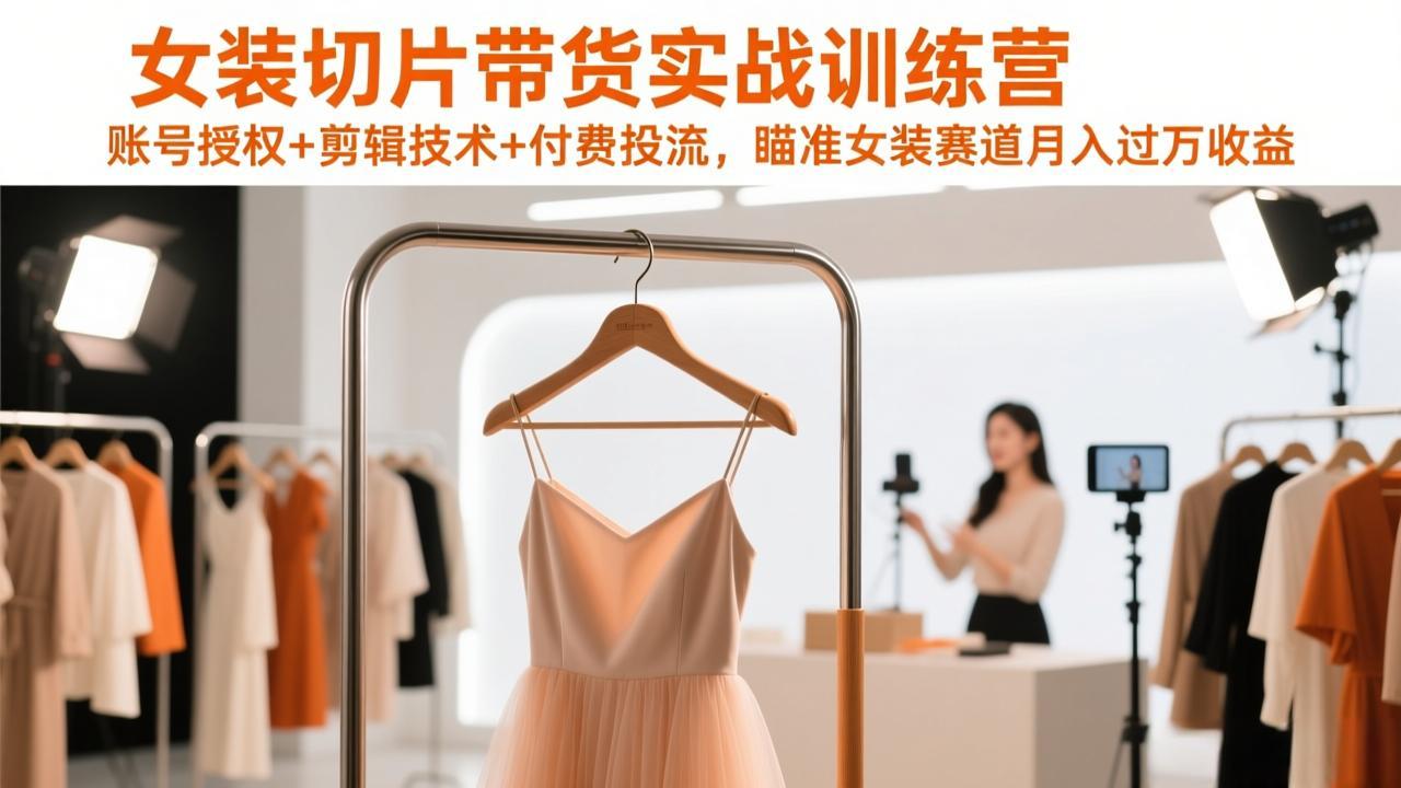女装切片带货实战训练营，账号授权+剪辑技术+付费投流，瞄准女装赛道月入过万收益-818877学习网