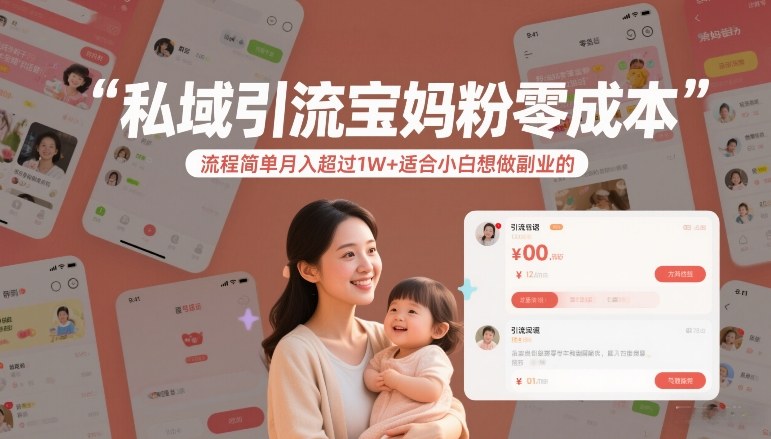 私域引流宝妈粉零成本流程简单月入超过1W+适合小白想做副业的-818877学习网