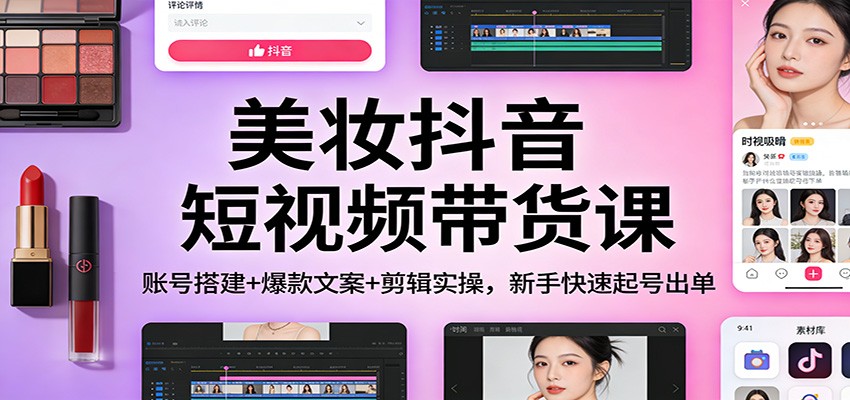 美妆抖音短视频带货课:账号搭建+爆款文案+剪辑实操,新手快速起号出单-818877学习网