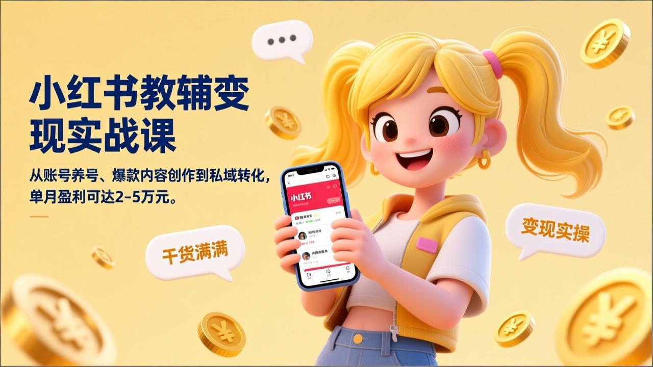 小红书教辅变现实战课，从账号养号、爆款内容创作到私域转化，单月盈利可达2-5万元-818877学习网