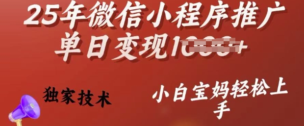 25年微信小程序推广单日变现多张，独家技术，小白宝妈轻松上手【揭秘】-818877学习网