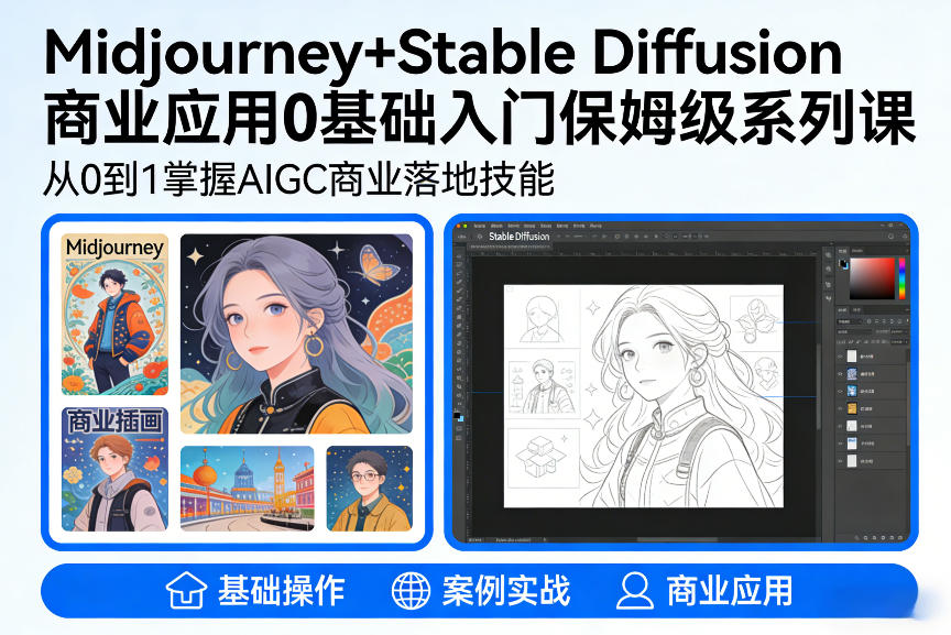 AIGC商业应用Midjourney+Stable Diffusion教程，0基础入门保姆级系列课-818877学习网