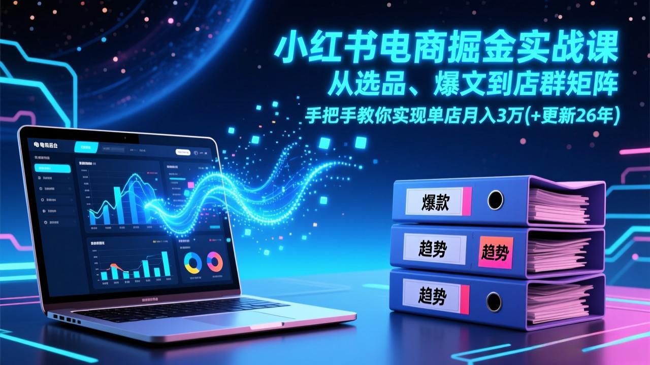 小红书电商掘金实战课,从选品、爆文到店群矩阵,手把手教你实现单店月入3万+(更新26年-818877学习网