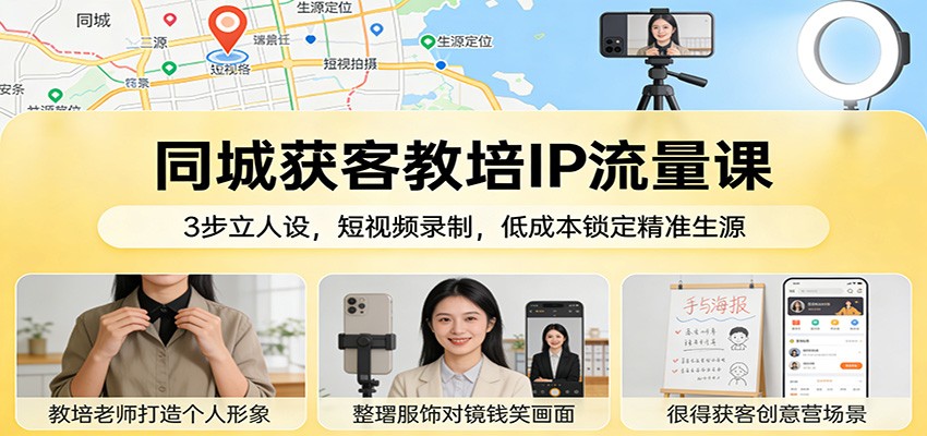 同城获客教培IP流量课：3步立人设，短视频录制，低成本锁定精准生源-818877学习网