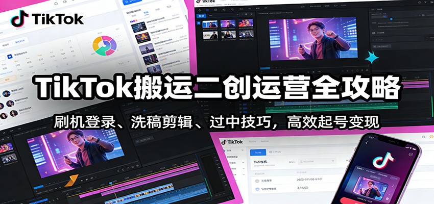 TikTok搬运二创运营全攻略：刷机登录、洗稿剪辑 、过中技巧，高效起号变现-818877学习网