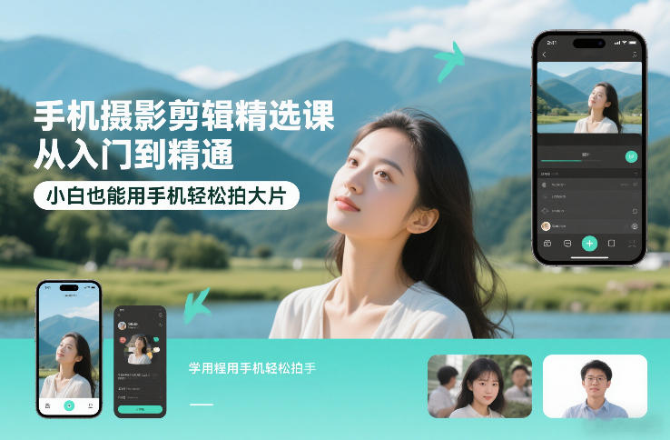 手机摄影剪辑精选课，从入门到精通，小白也能用手机轻松拍大片-818877学习网