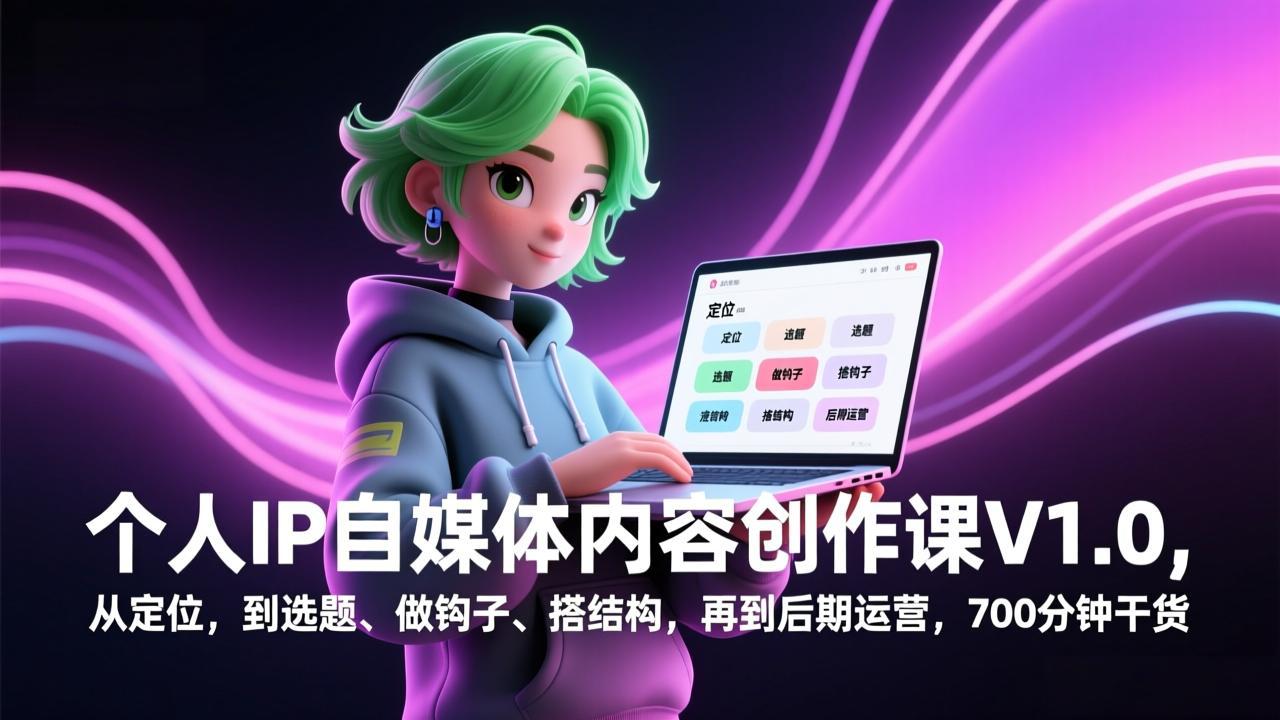 个人IP自媒体内容创作课V1.0，从定位，到选题、做钩子、搭结构，再到后期运营，700分钟干货-818877学习网