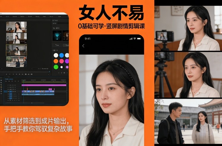 0基础可学!《女人不易》竖屏剧情剪辑课,从素材筛选到成片输出,手把手教你驾驭复杂故事-818877学习网