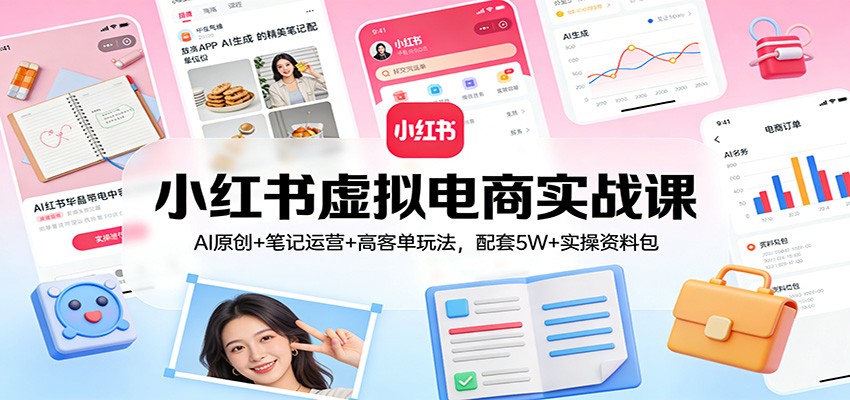 小红书虚拟电商实战课:AI原创+笔记运营+高客单玩法,配套5W+实操资料包-818877学习网