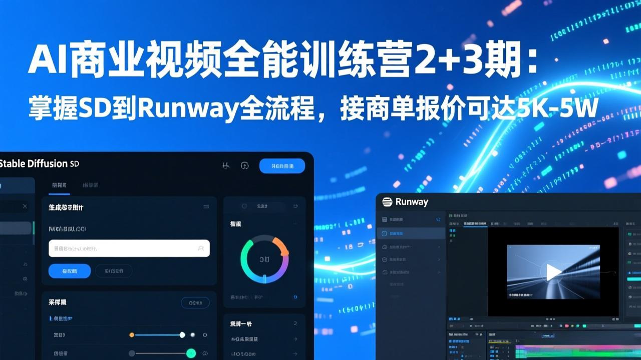 AI商业视频全能训练营2+3期:掌握SD到Runway全流程,接商单报价可达5K-5W-818877学习网