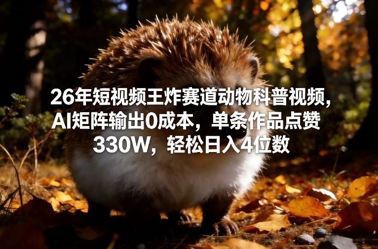 26年短视频王炸赛道动物科普视频,AI矩阵输出0成本,单条作品点赞330W,轻松日入4位数-818877学习网