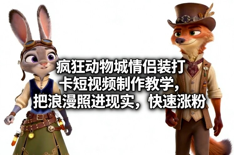 疯狂动物城情侣装打卡短视频制作教学,把浪漫照进现实,快速涨粉-818877学习网