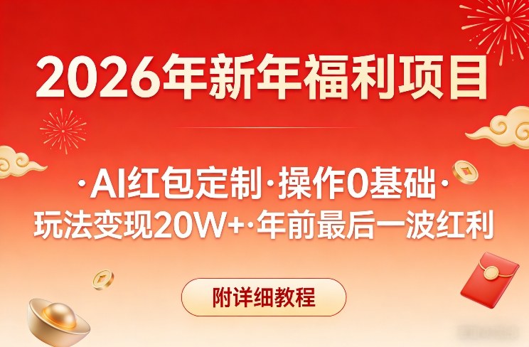 新年福利项目，AI红包定制，操作0基础，玩法变现20W+年前最后一波红利，附详细教程-818877学习网