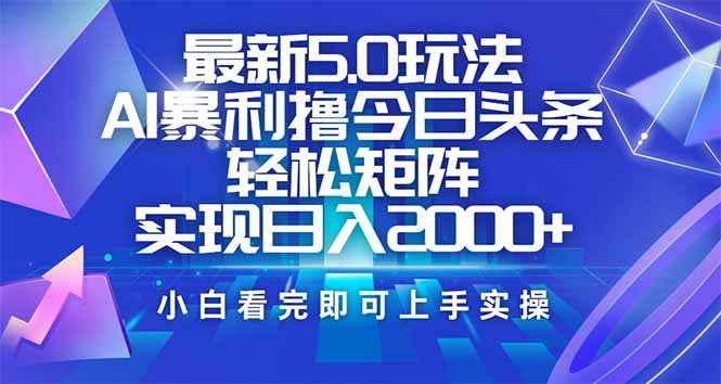 （14336期）今日头条最新5.0玩法，思路简单，复制粘贴，轻松实现矩阵日入2000+-818877学习网