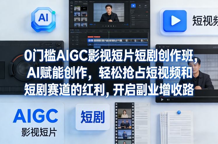 0门槛AIGC影视短片短剧创作班，AI赋能创作，轻松抢占短视频和短剧赛道的红利，开启副业增收路-818877学习网
